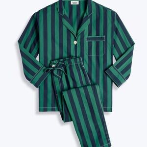 Sleepy Jones Navy Green Cabana Stripe Marina Pajama Set Size Medium Large